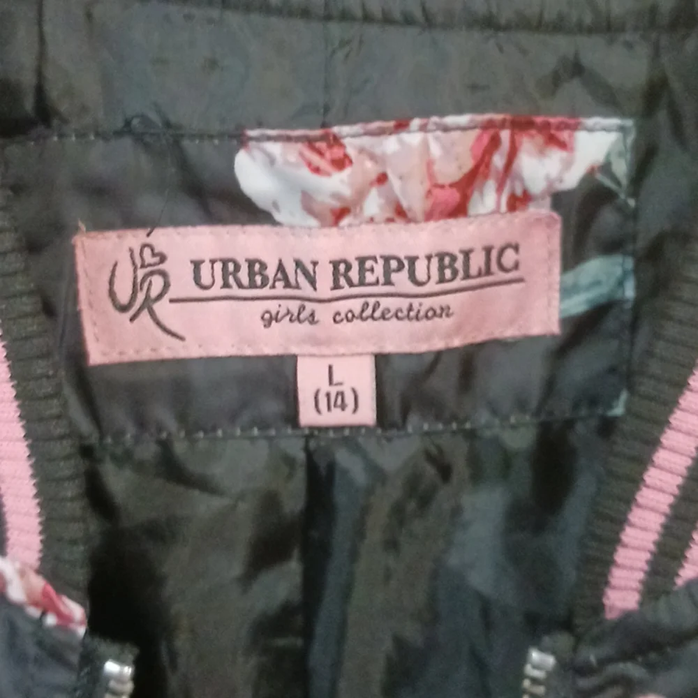 Urban Republic floral zip varsity jacket - L (14) - black floral